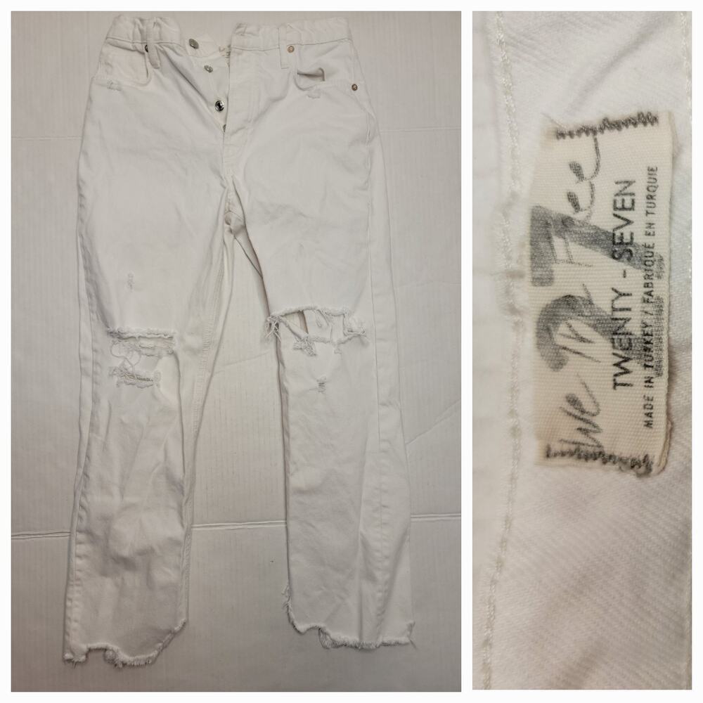Free People We The Free Jeans 27 Tapered Baggy Boyfriend Chalk White Distressed